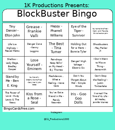 BlockBuster Bingo Card