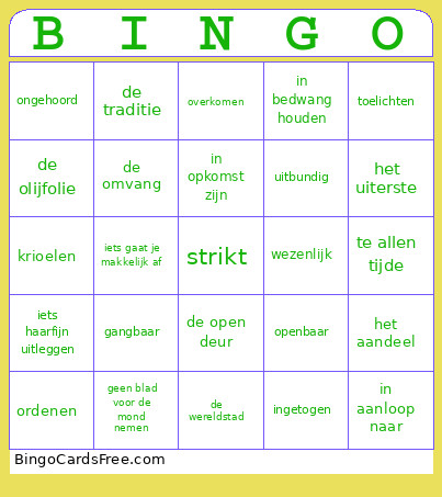 Blok 1 Woordenschat Bingo Card
