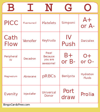 Blood And Meds Bingo Card