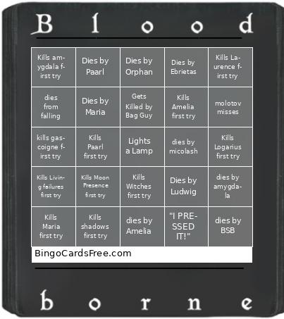 BLOODBORNE Bingo Cards Free Pdf Printable Game, Title: 