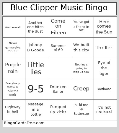 Blue Clipper Music Bingo Card