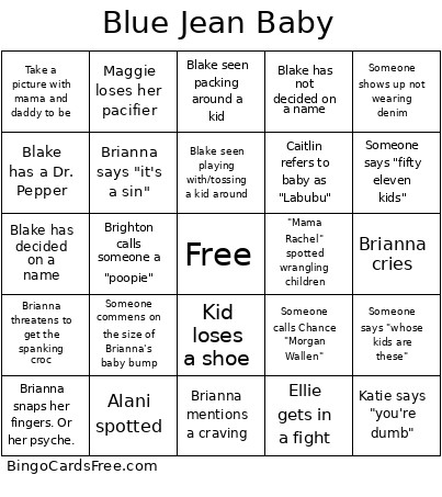 Blue Jean Baby Bingo Card