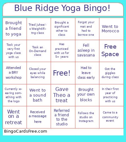 Blue Ridge Yoga Bingo!
