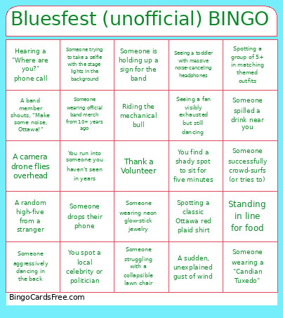 Bluesfest (unofficial) Bingo Card