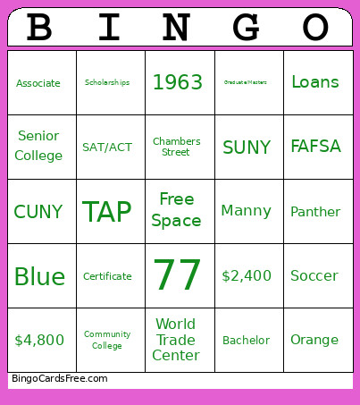 BMCC Explorers 2 Bingo Card 2
