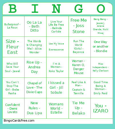 BMG SONG Bingo Card