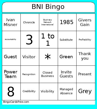 BNI Bingo Card