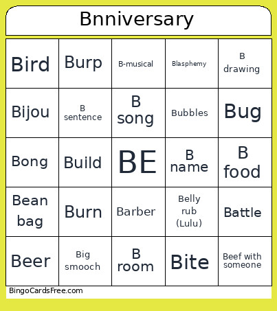 Bnniversary Bingo Card