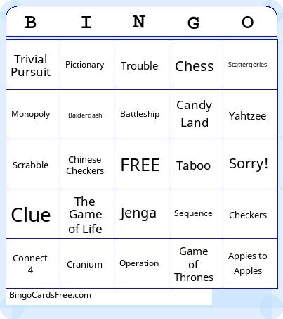 Board Game Bingo Cards Free Pdf Printable Game, Title: BINGO