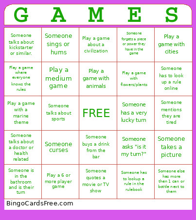 Board Games Bingo Card