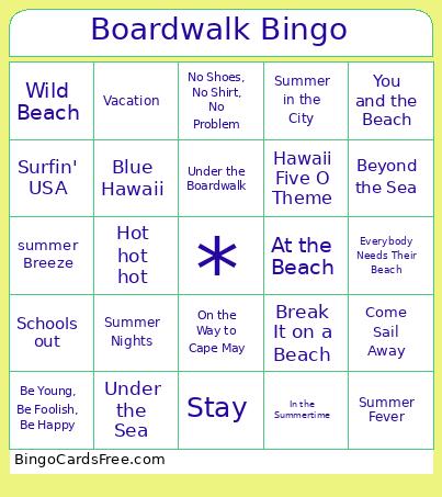 Boardwalk Musical Bingo Card