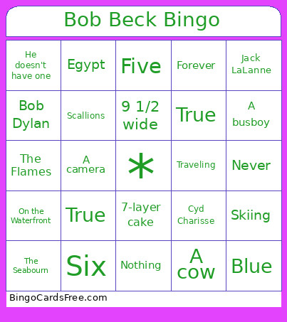 Bob Beck Bingo Card