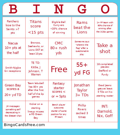 Boba & Friends Fantasy Bingo Card