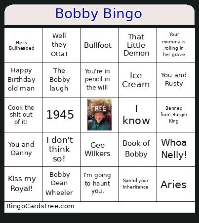 Bobby Quotes Bingo Card