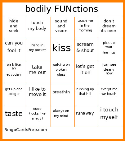 Bodily FUNctions Bingo Card