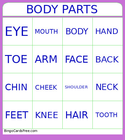 BODY PARTS Bingo Card