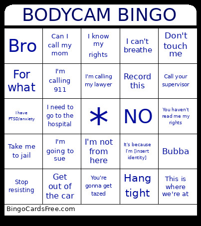 BODYCAM Bingo Card