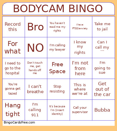 BODYCAM Bingo Card