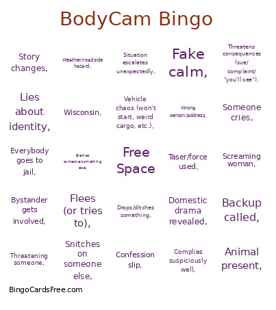 Bodycam Bingo Card