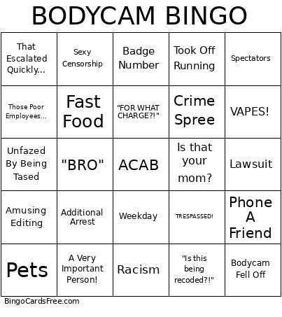 Bodycam Bingo Card