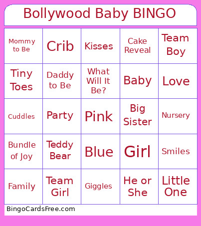 Bollywood Baby Bingo Card