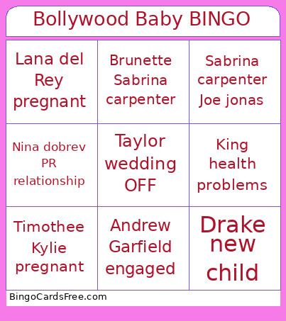 Bollywood Baby Bingo Card