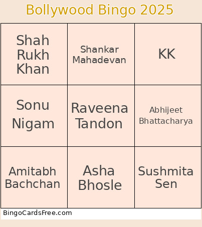 Bollywood 2025 Bingo Card