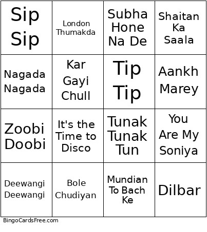 Bollywood Bingo Card 2