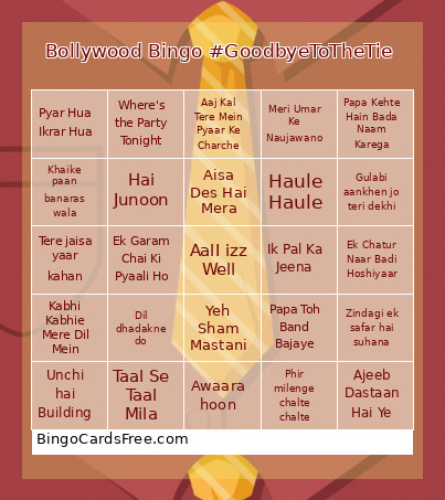 Bollywood #GoodbyeToTheTie Bingo Card 3