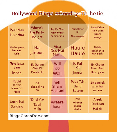 Bollywood #GoodbyeToTheTie Bingo Card