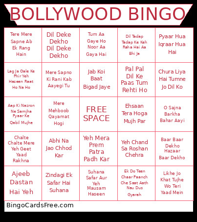 Bollywood Bongo Bingo Card