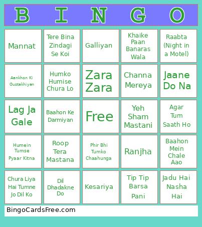 Bollywood Songs Bingo Card