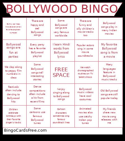 Bollywood songs Bingo