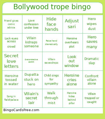 Bollywood Trope Bingo Card