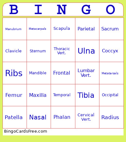 Bone Bingo Card