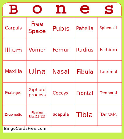 Bones Bingo Card