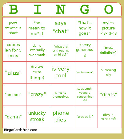 Bones Bingo Card