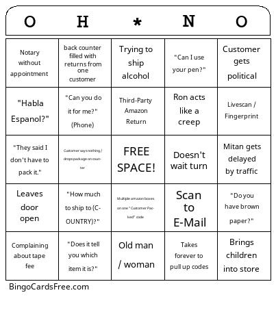 Bongo Bingo Cards Free Pdf Printable Game, Title: OH*NO