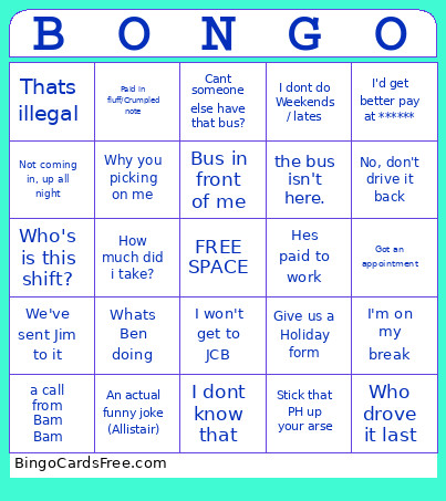 BONGO Bingo Card