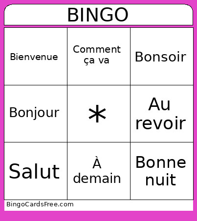 Bonjour Salut Bingo Card