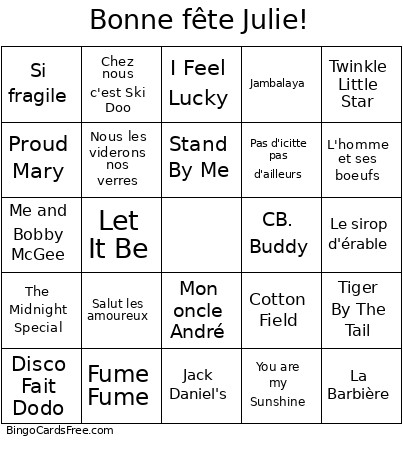 Bonne Fête Julie! Bingo Card 2