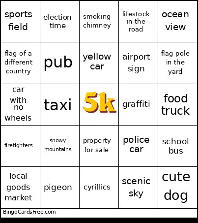 Bons Geoguessr Bingo Card