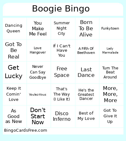 Boogie Bingo Card