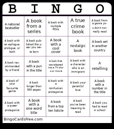Book Bingo Cards Free Pdf Printable Game, Title: BINGO