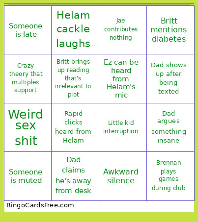 Book Club Bingo Card