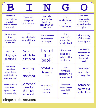 Book Club Bingo Card