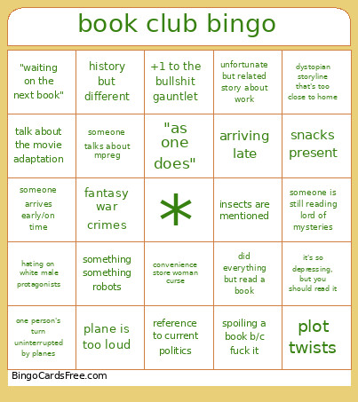 Book Club Bingo Card