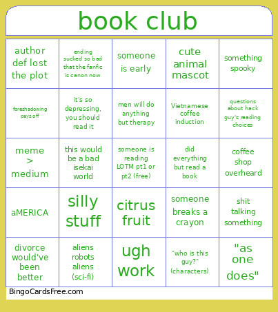 Book Club September Bingo Card