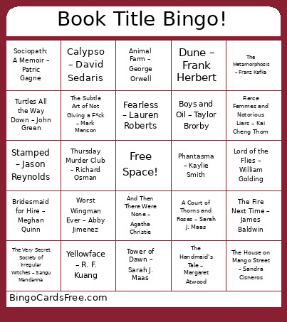 Book Title Bingo Card