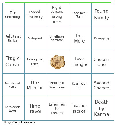 Book Tropes Bingo Card